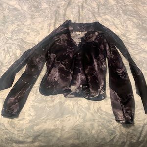 CAMI Satin Tie Neck Marble Blouse